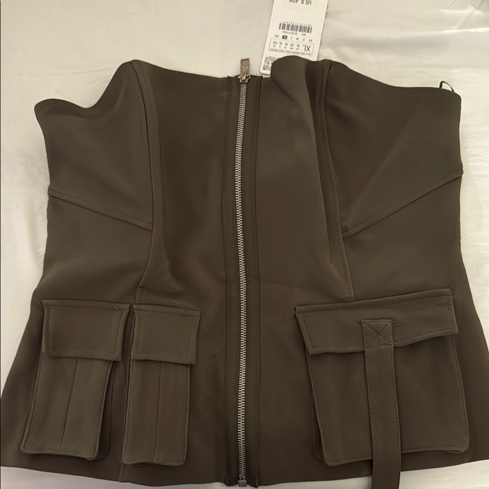 Zara Khaki Green Structured Vest